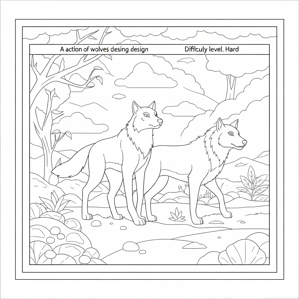 of wolves action coloring page