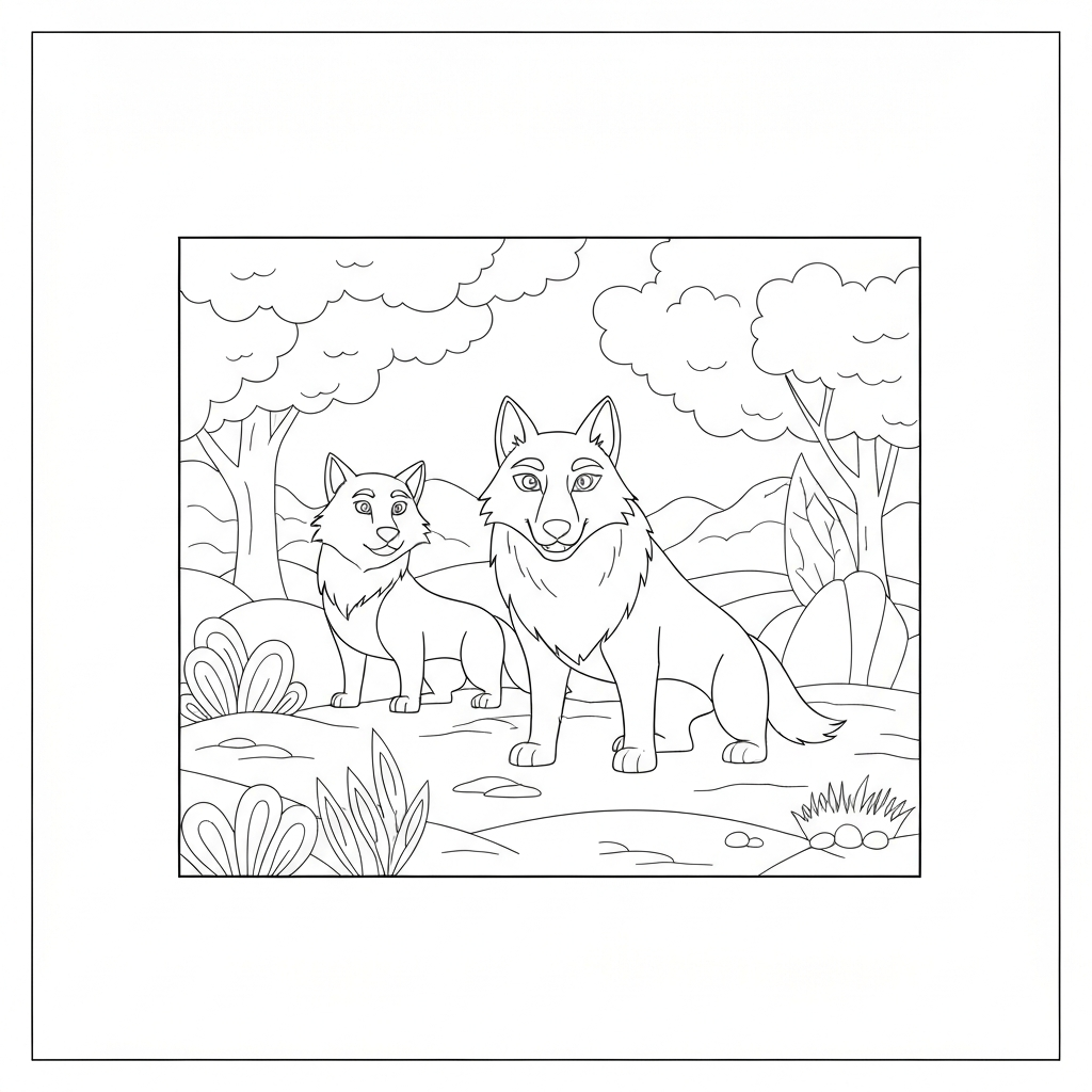 of wolves cartoon coloring page