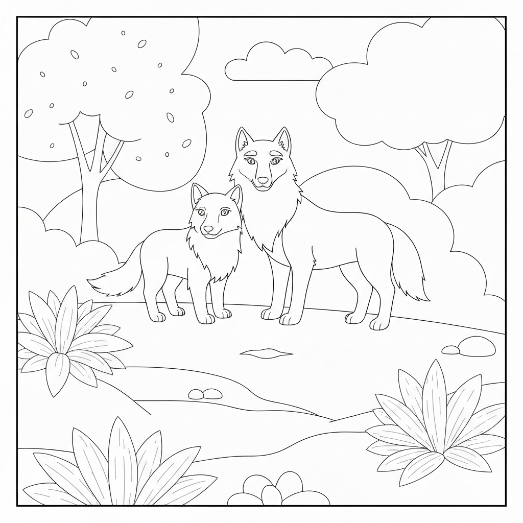 of wolves cute coloring page