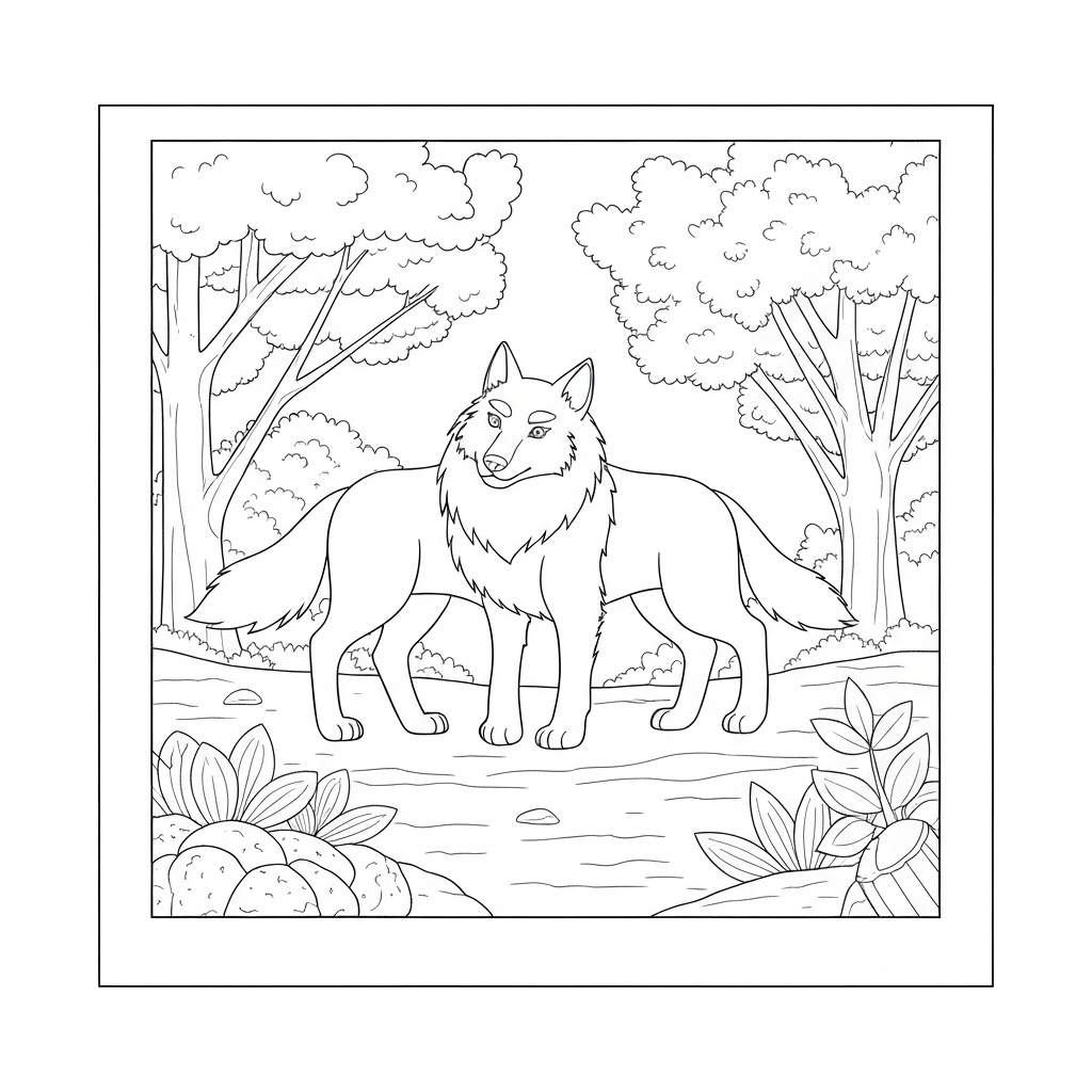 of wolves detailed coloring page