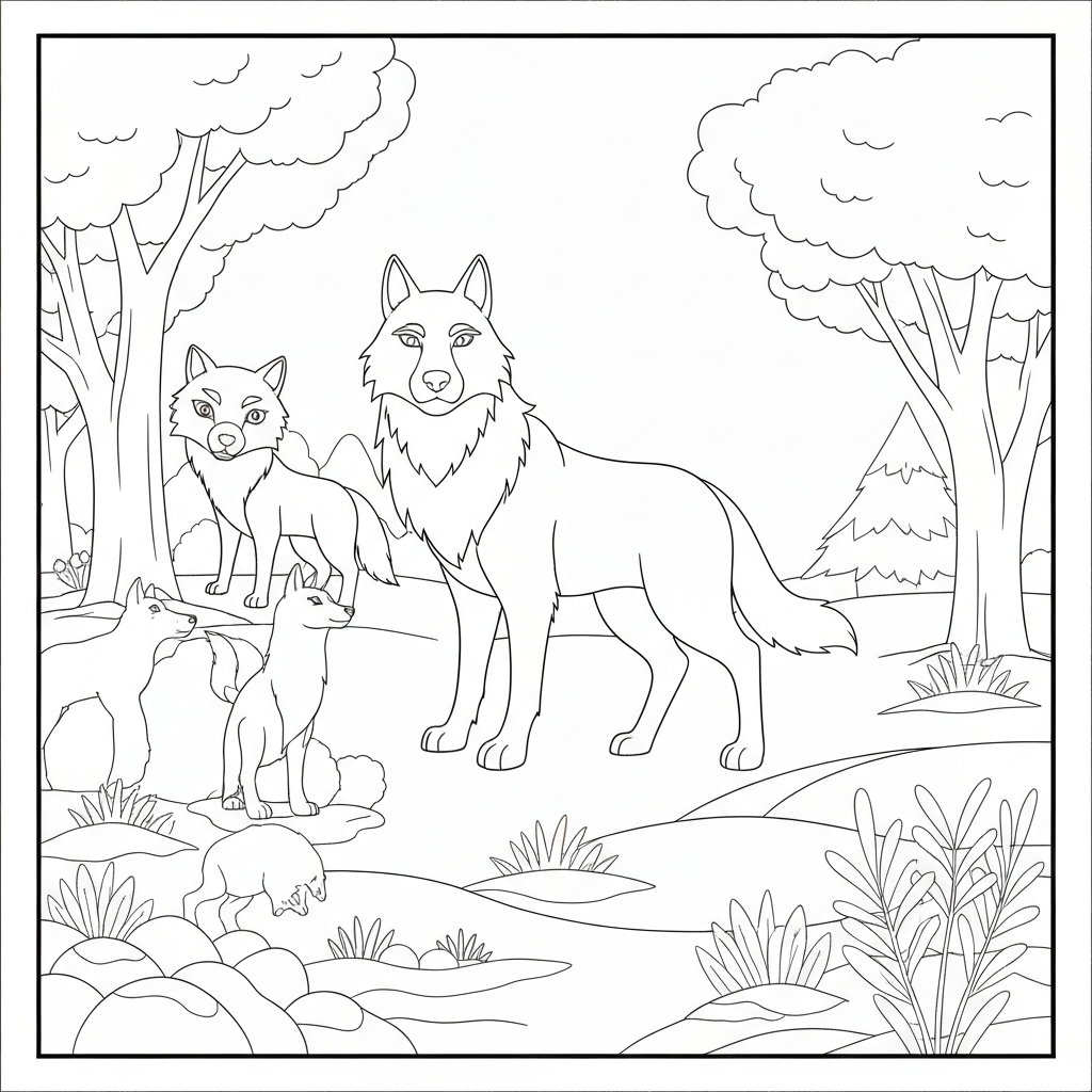 of wolves easy coloring page