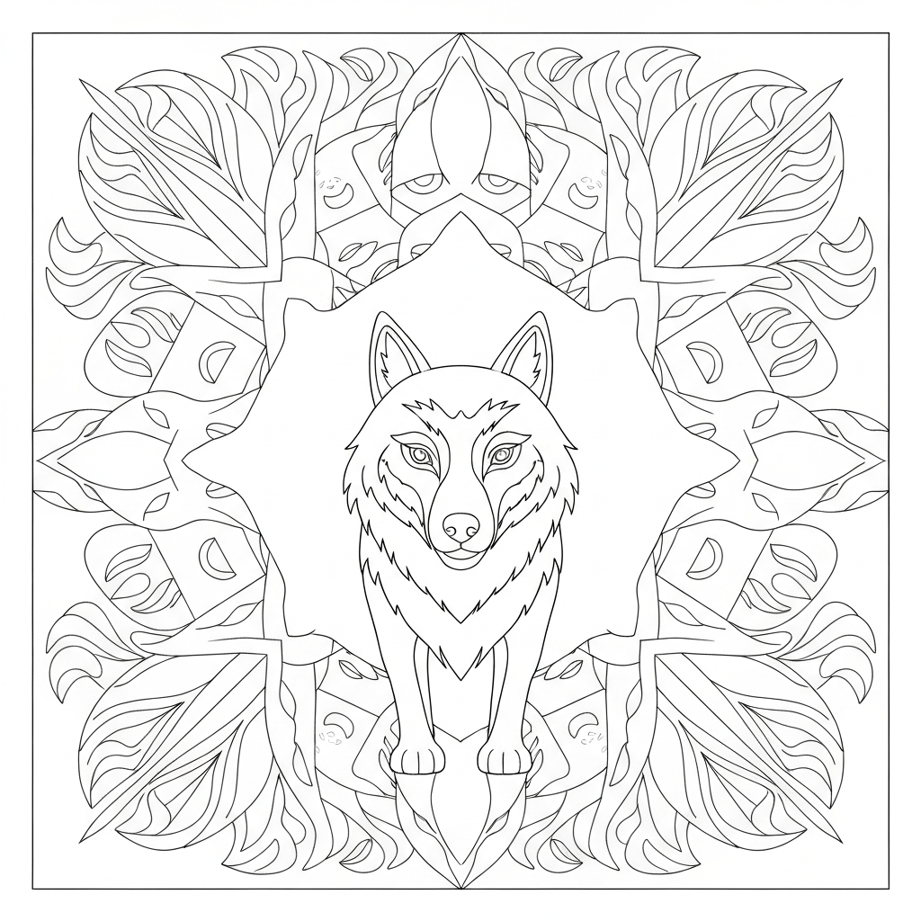 of wolves mandala coloring page
