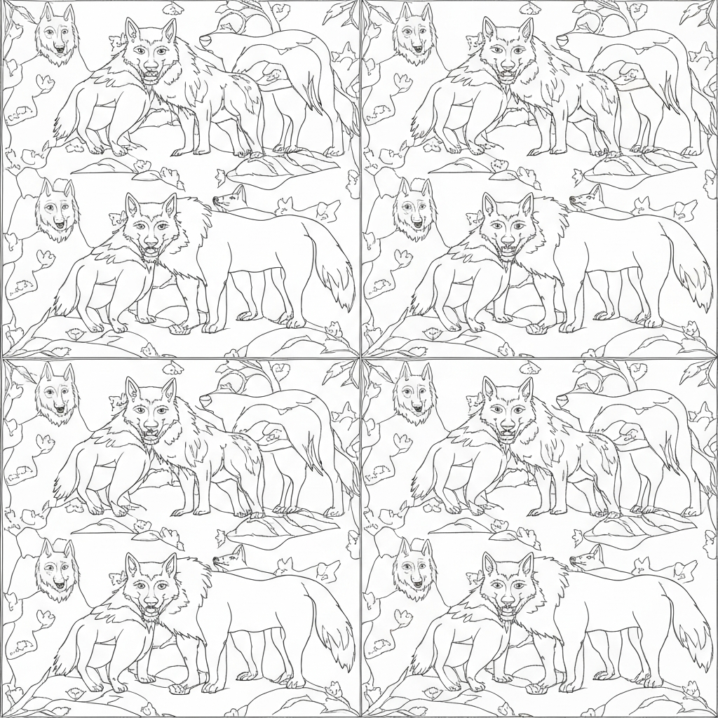 of wolves pattern coloring page