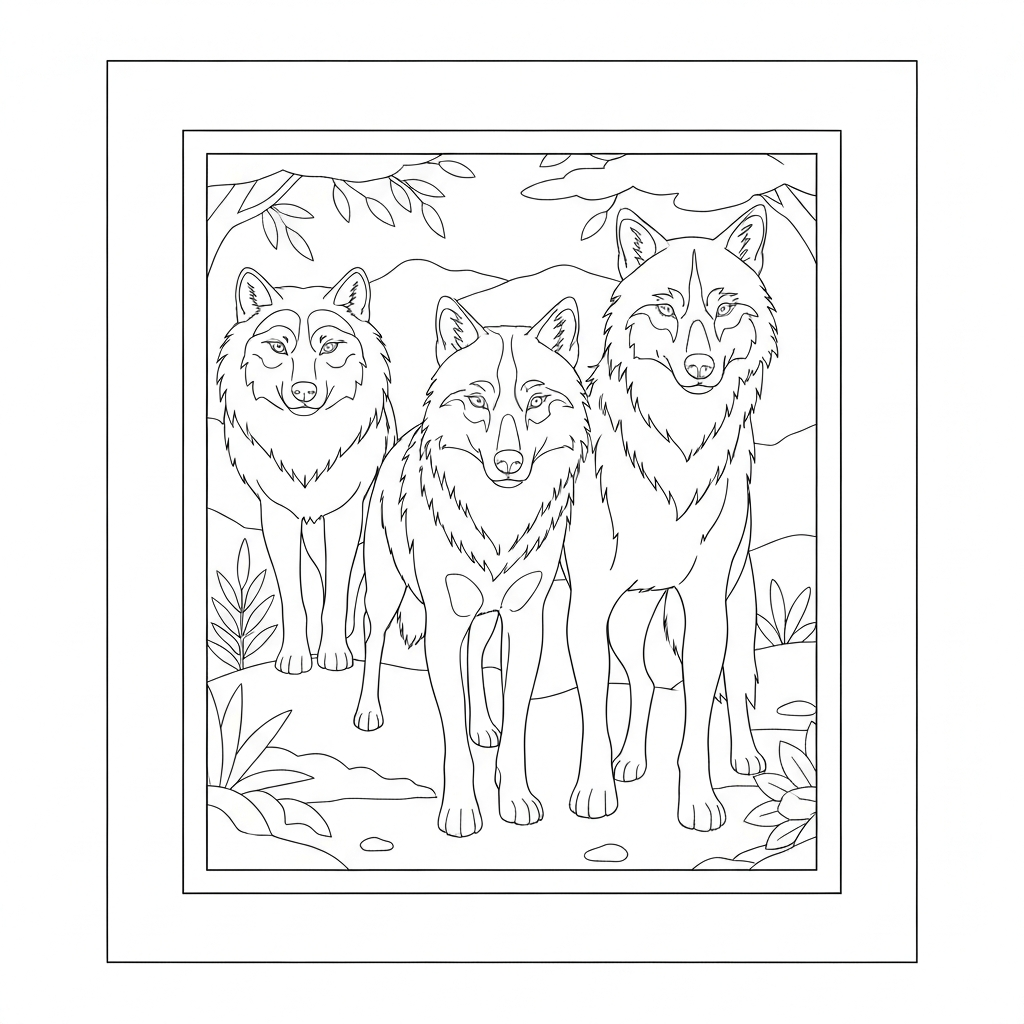 of wolves portrait coloring page