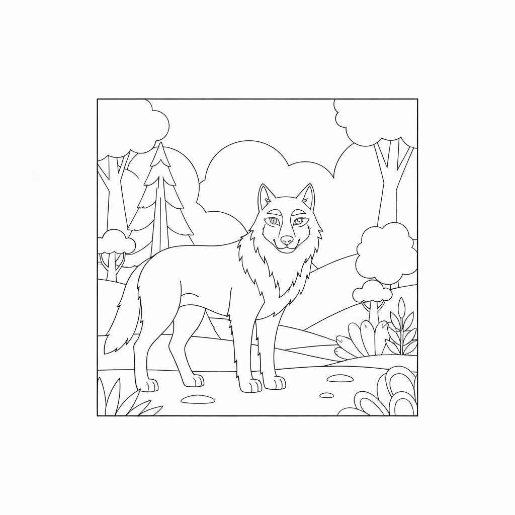 of wolves simple coloring page