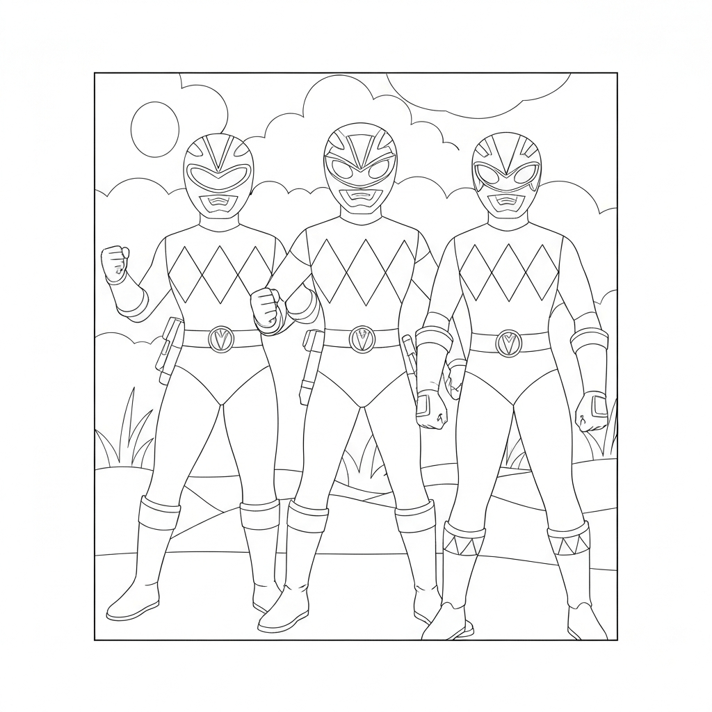 power ranger family coloring page