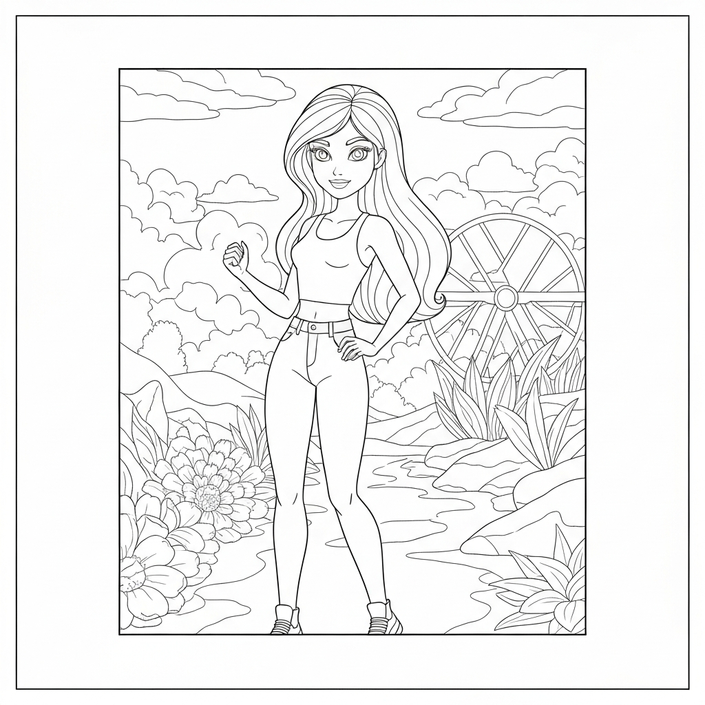 printing barbie action coloring page