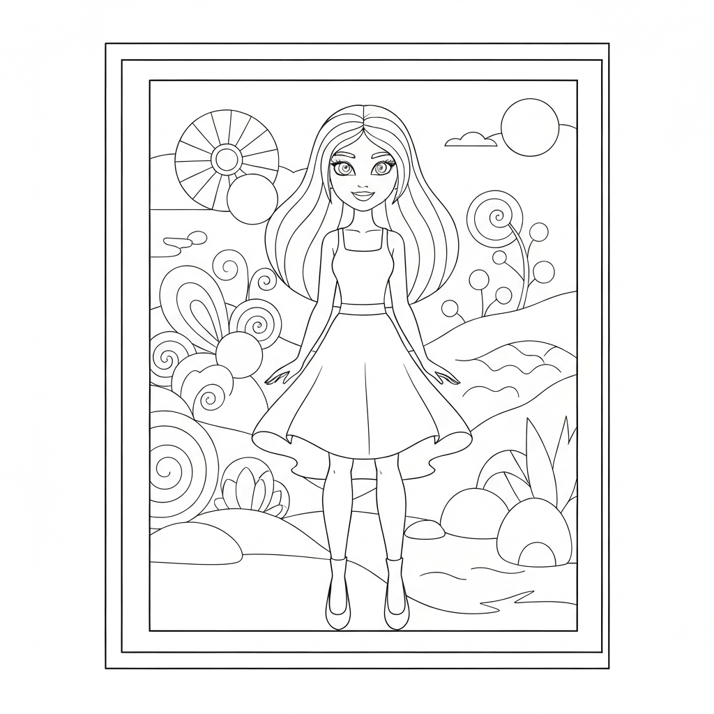 printing barbie cartoon coloring page