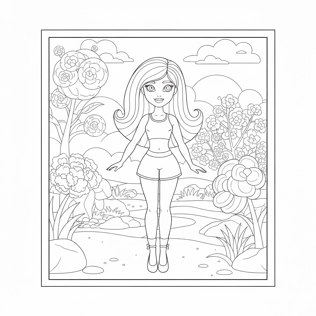 printing barbie cute coloring page
