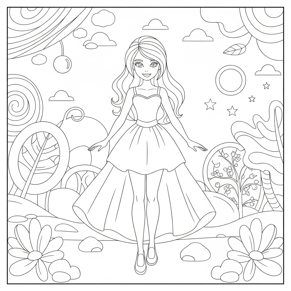 printing barbie detailed coloring page