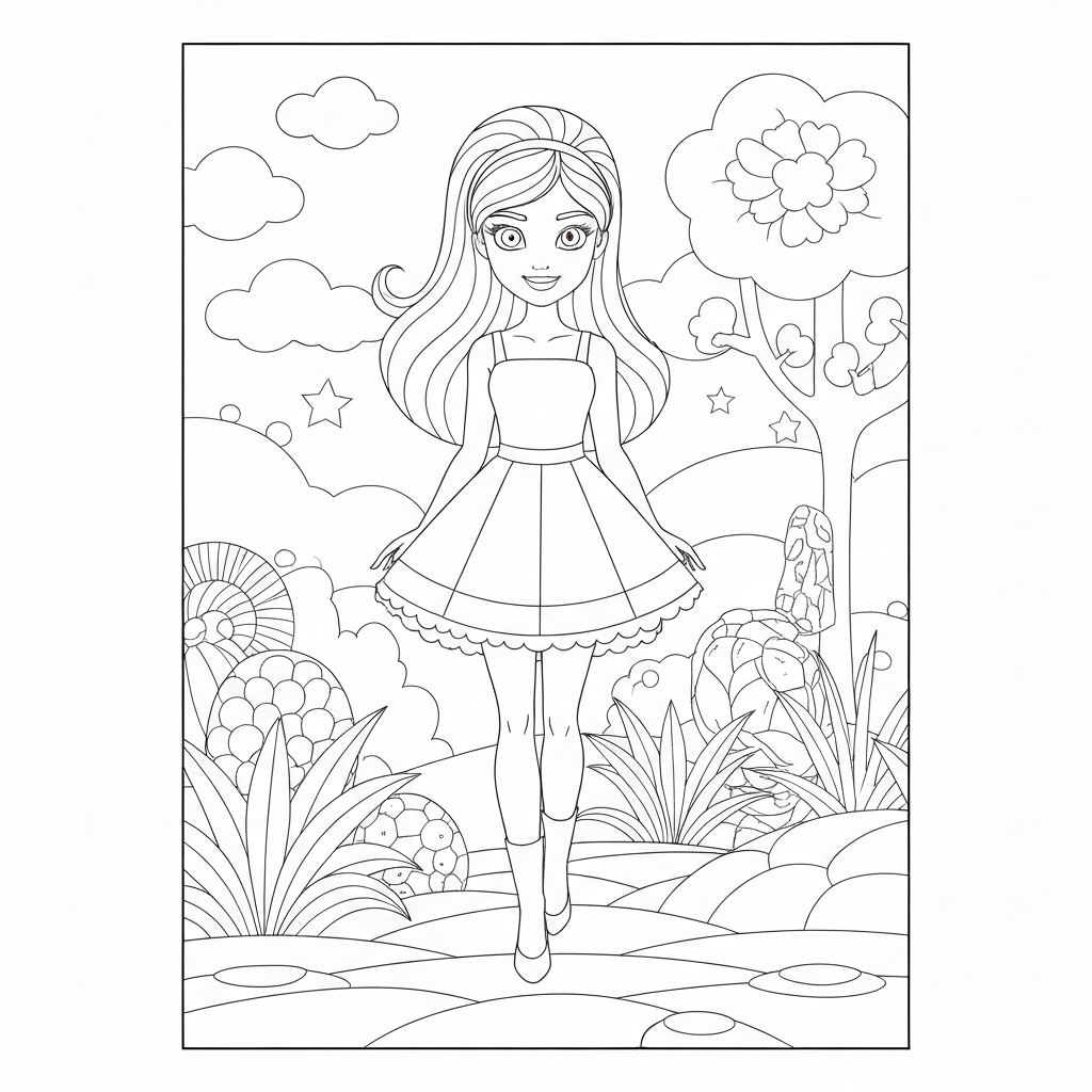 printing barbie easy coloring page