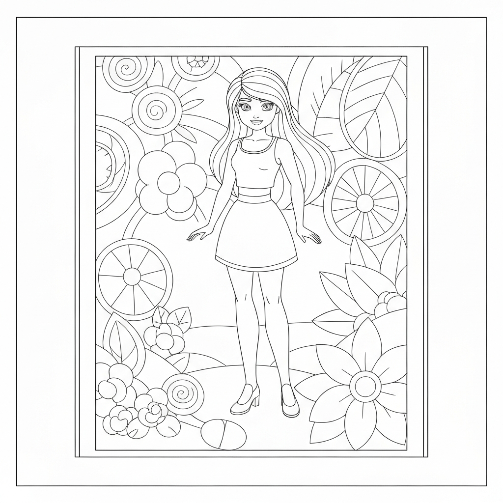 printing barbie flowers coloring page