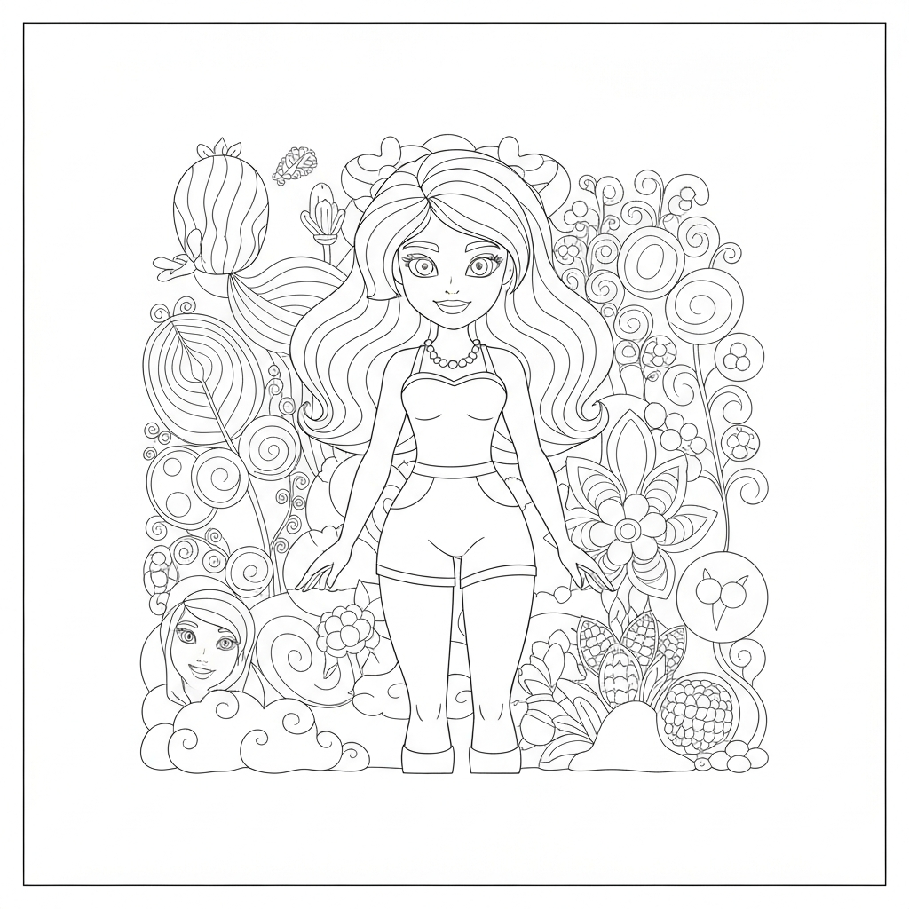 printing barbie pattern coloring page