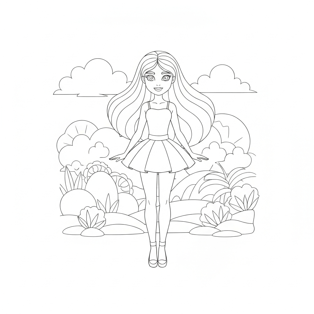 printing barbie simple coloring page