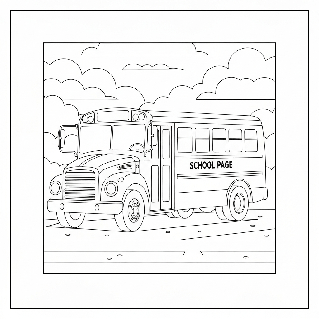 school bus action coloring page