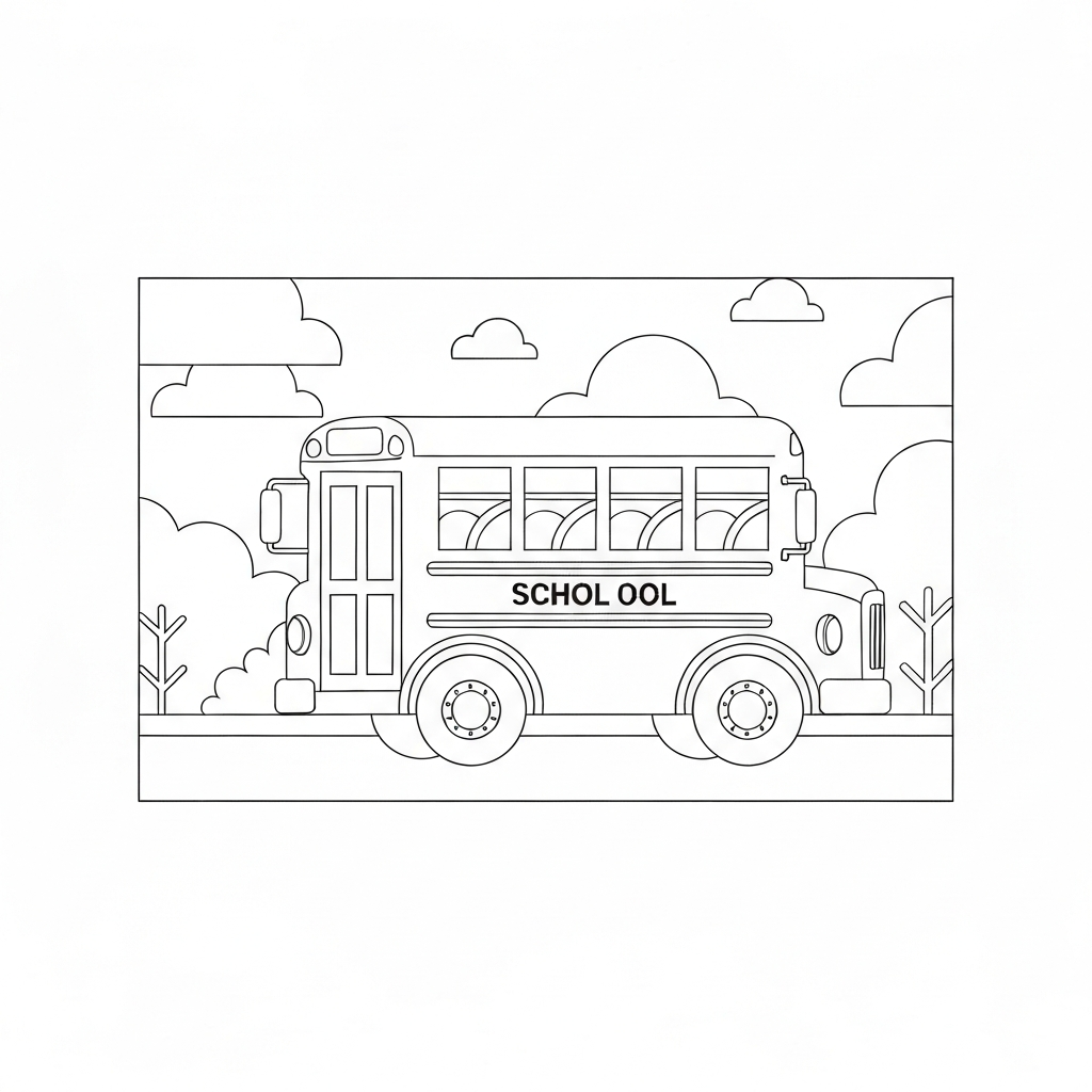 school bus cute coloring page
