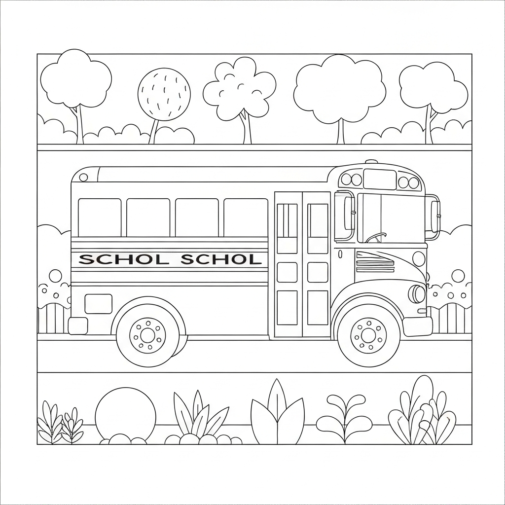 school bus detailed coloring page