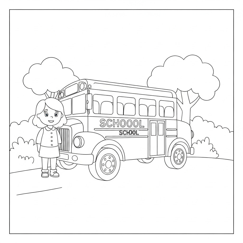 school bus family coloring page