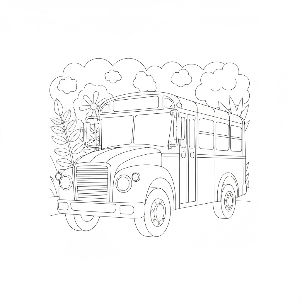 school bus flowers coloring page