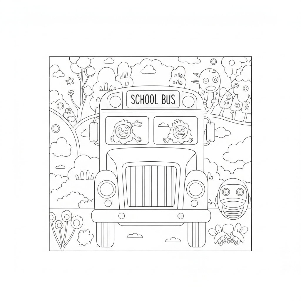 school bus pattern coloring page