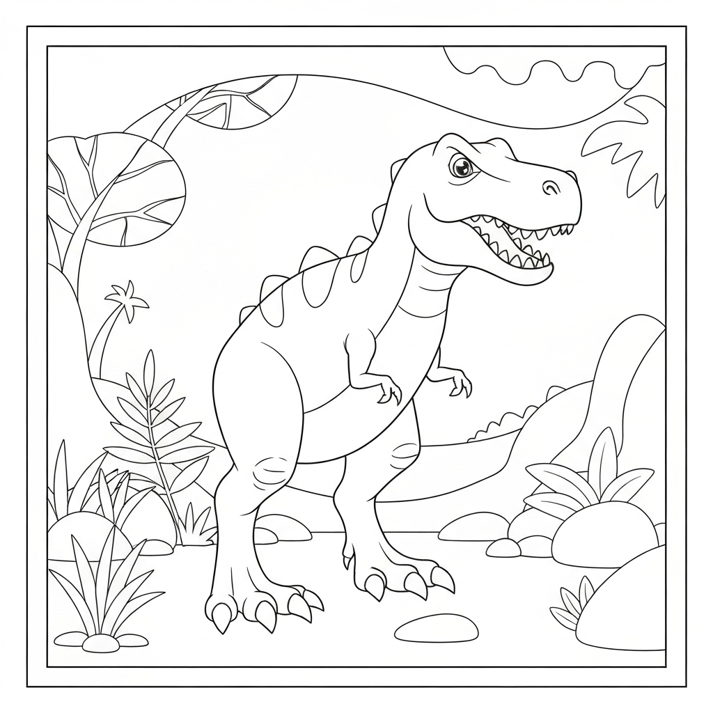 t rex dinosaur cartoon coloring page