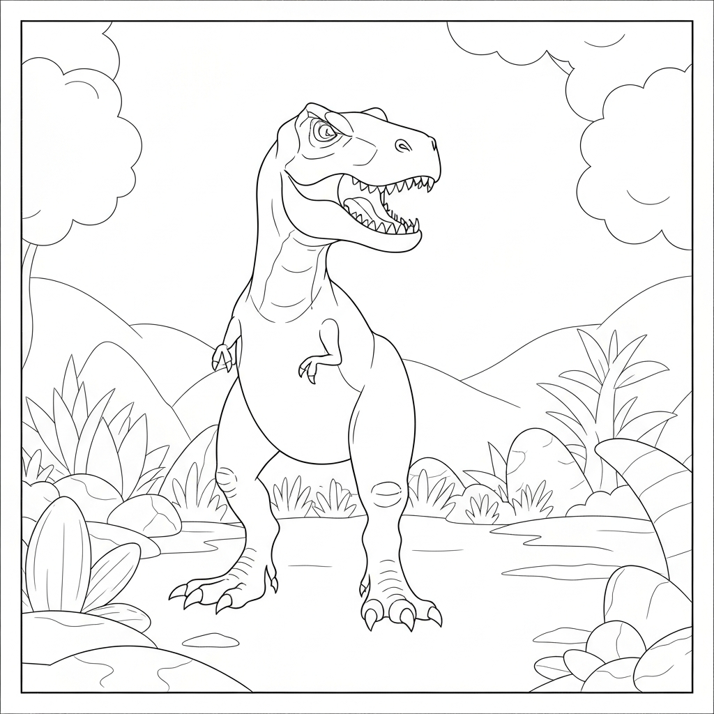 t rex dinosaur detailed coloring page