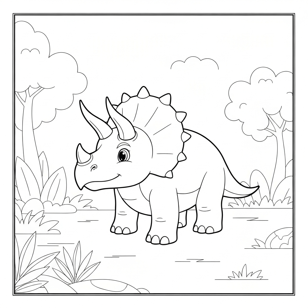 página para colorir tricerátops de desenho animado