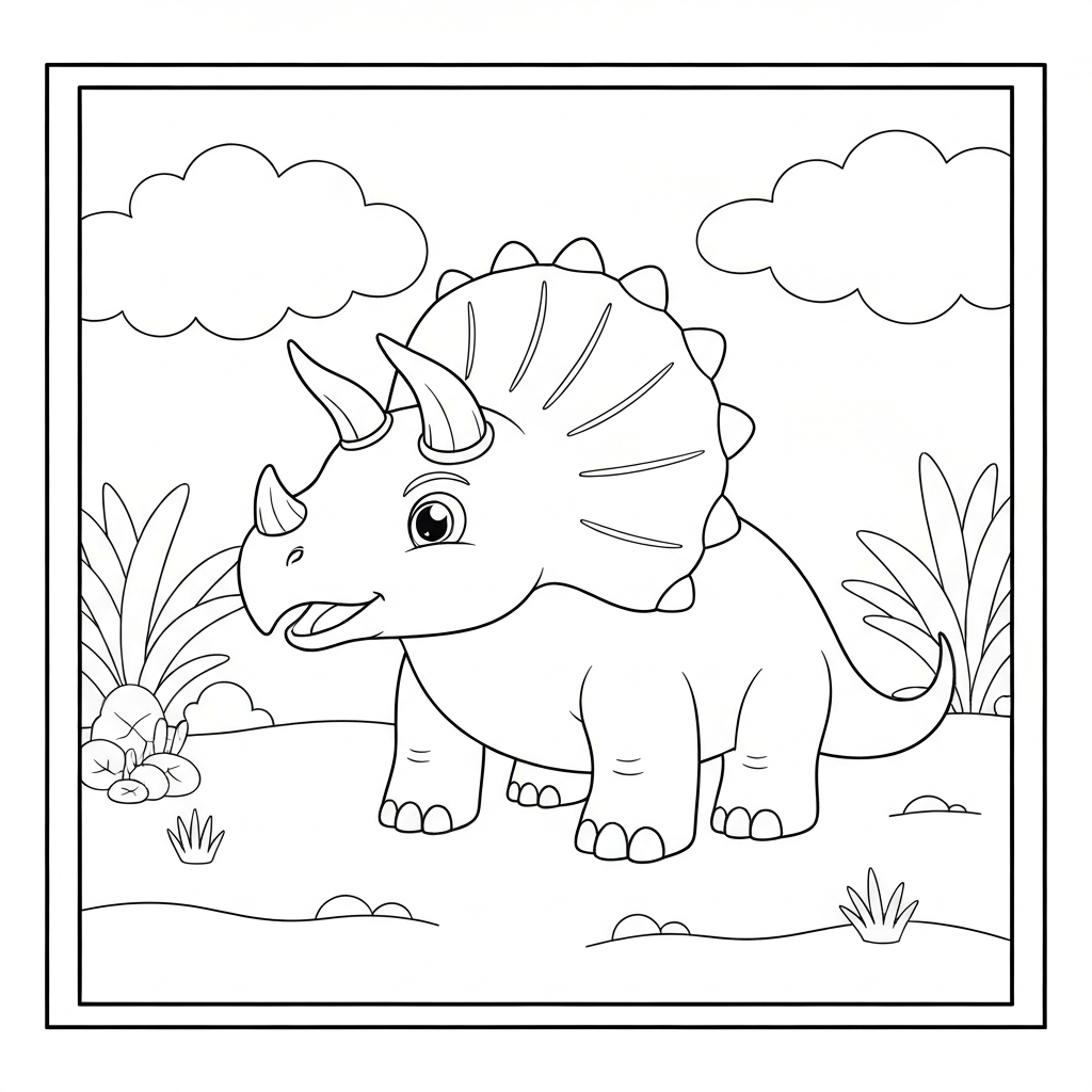 página para colorir tricerátops fofo
