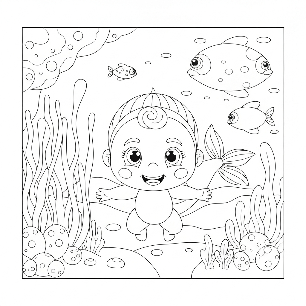 página de colorir bebê sob o mar