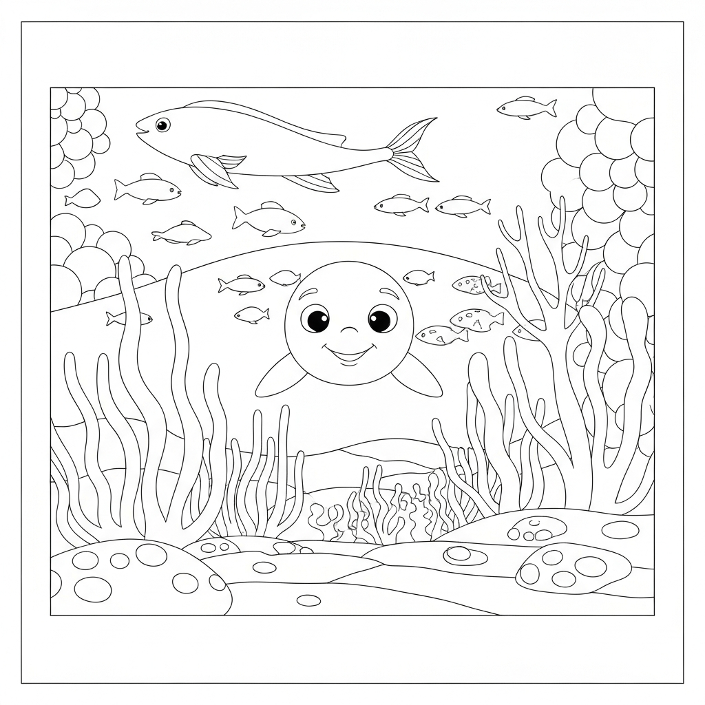 página de colorir de desenho animado sob o mar