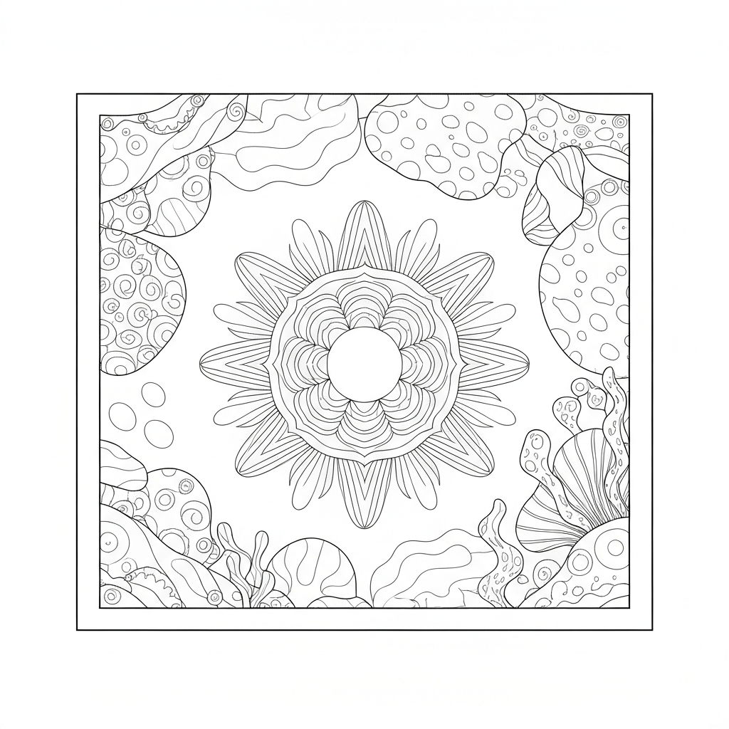 página de colorir mandala sob o mar