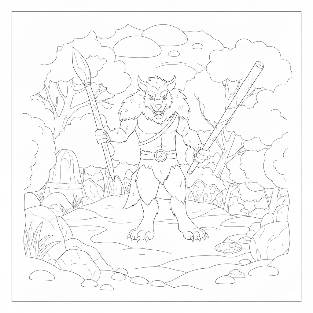 werewolf detailed coloring page
