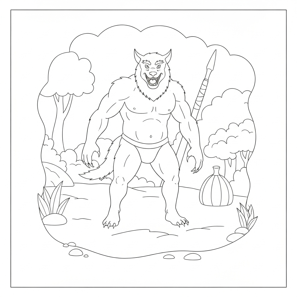 werewolf simple coloring page