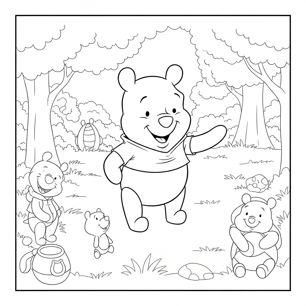 winnie the pooh karakterleri çizgi film boyama sayfası