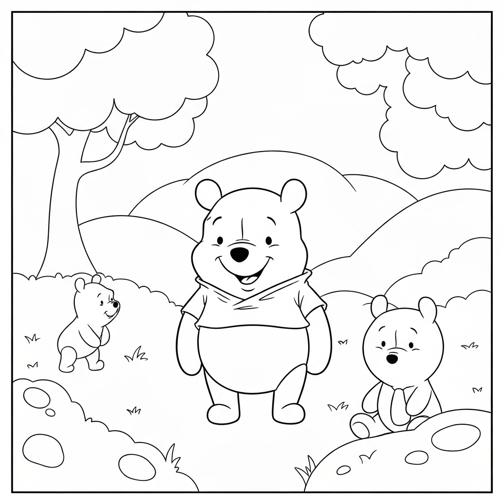 winnie the pooh karakterleri sevimli boyama sayfası