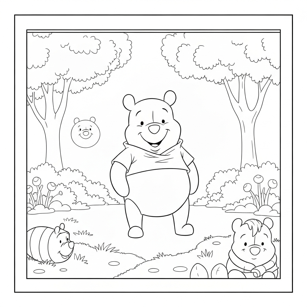 winnie the pooh karakterleri dekoratif boyama sayfası