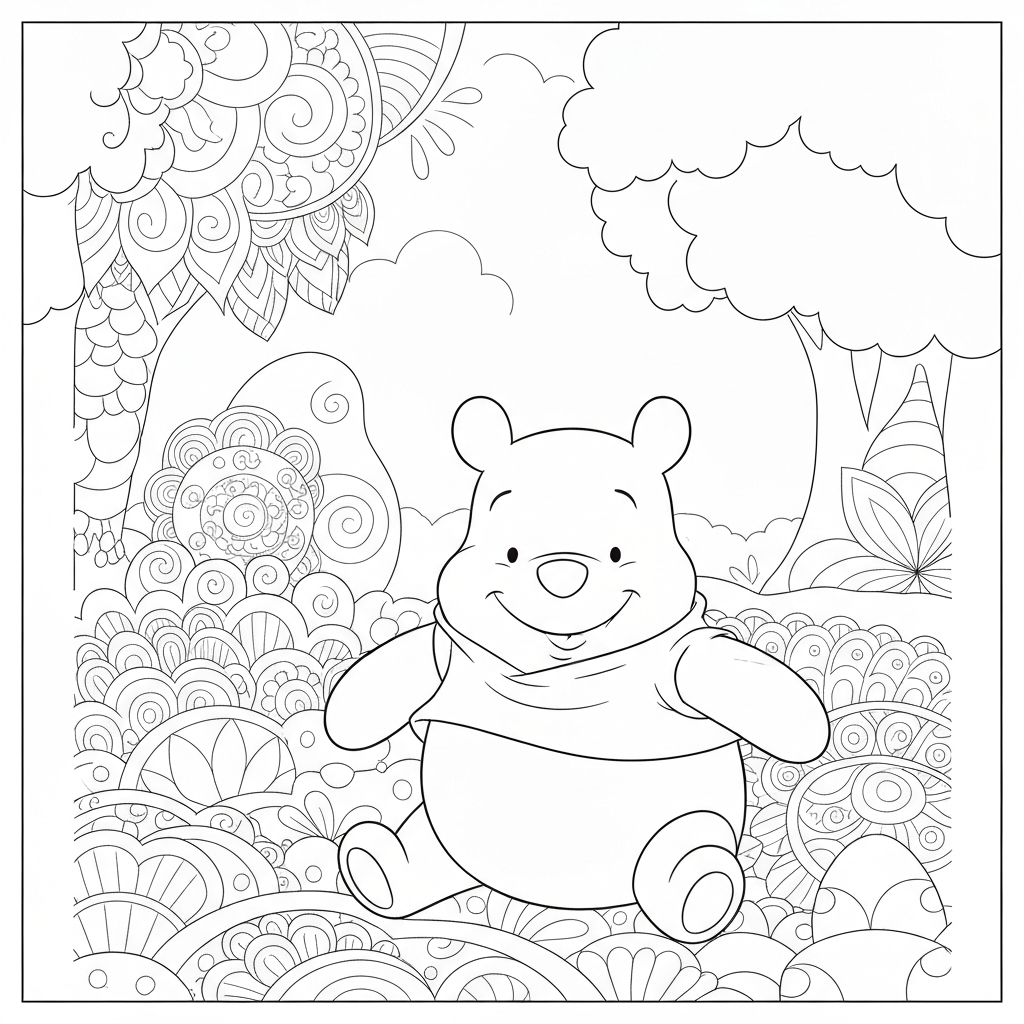 winnie the pooh karakterleri mandala boyama sayfası