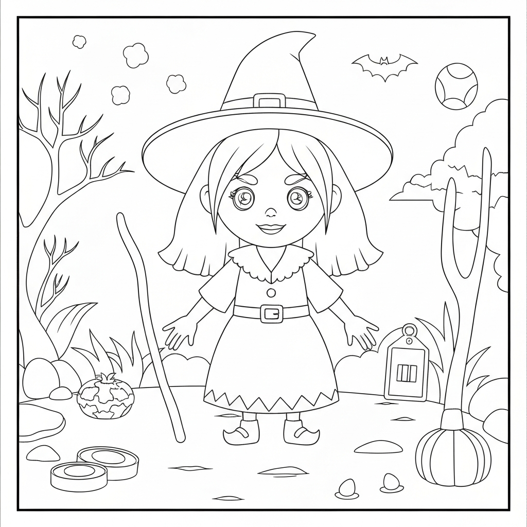 witch cartoon coloring page