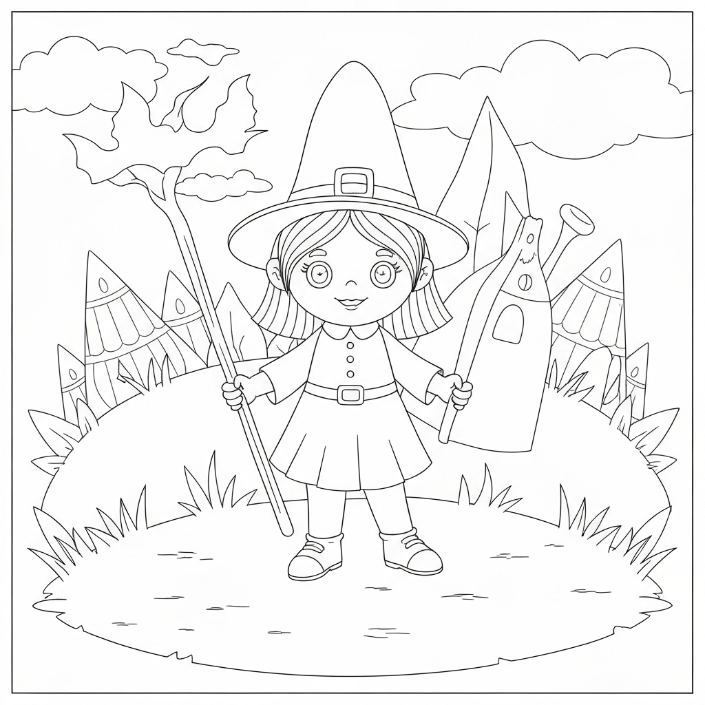 witch cute coloring page