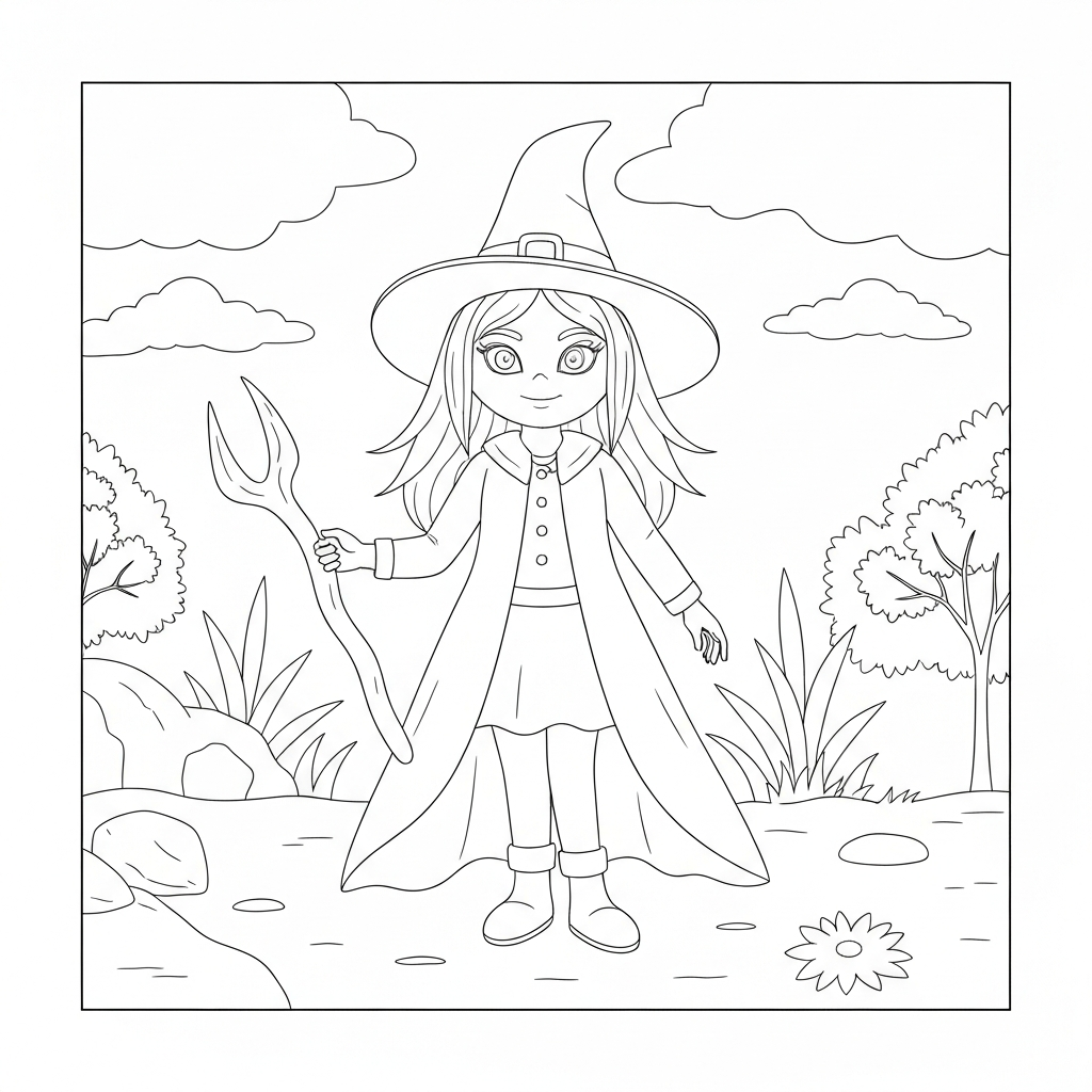 witch detailed coloring page
