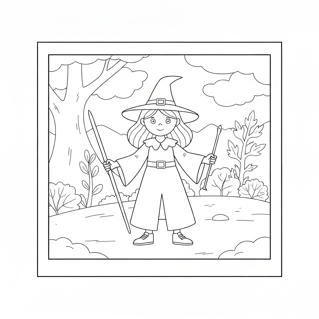 witch easy coloring page