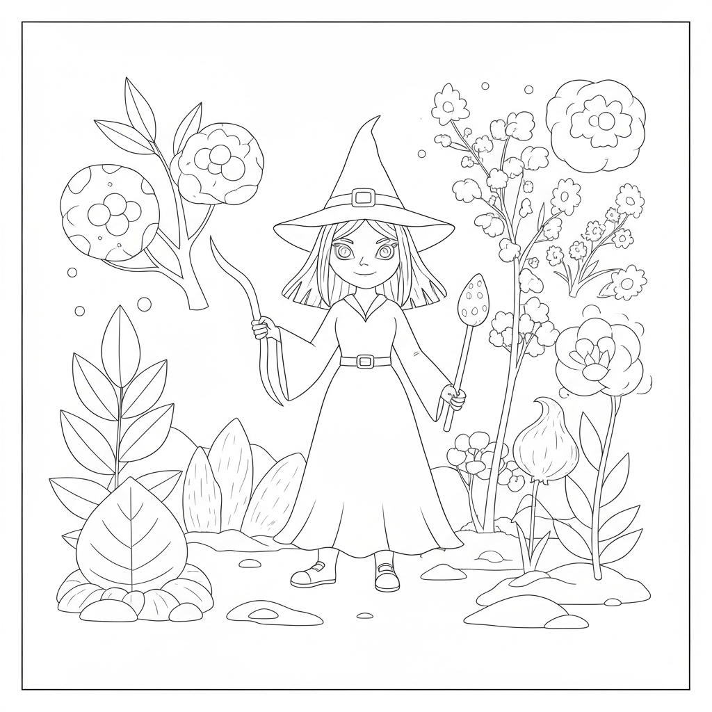 witch flowers coloring page