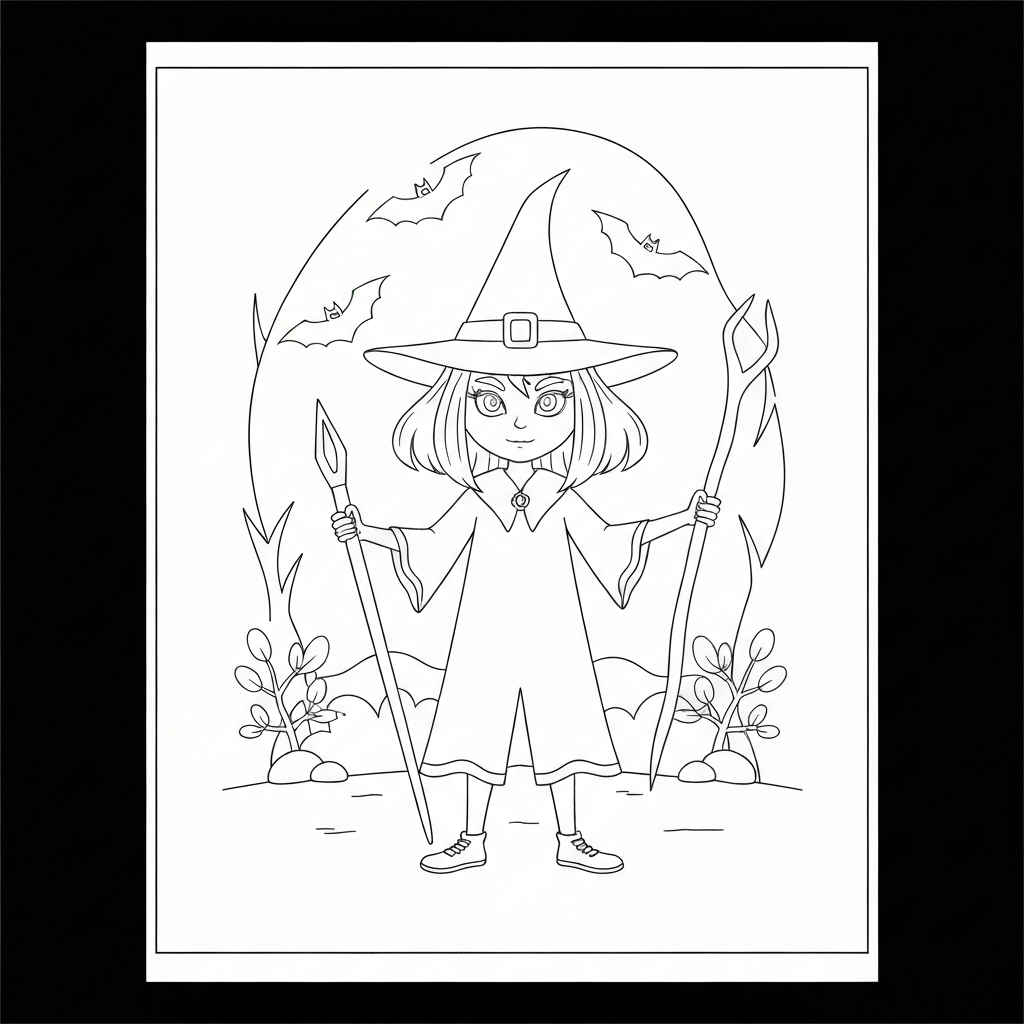 witch portrait coloring page