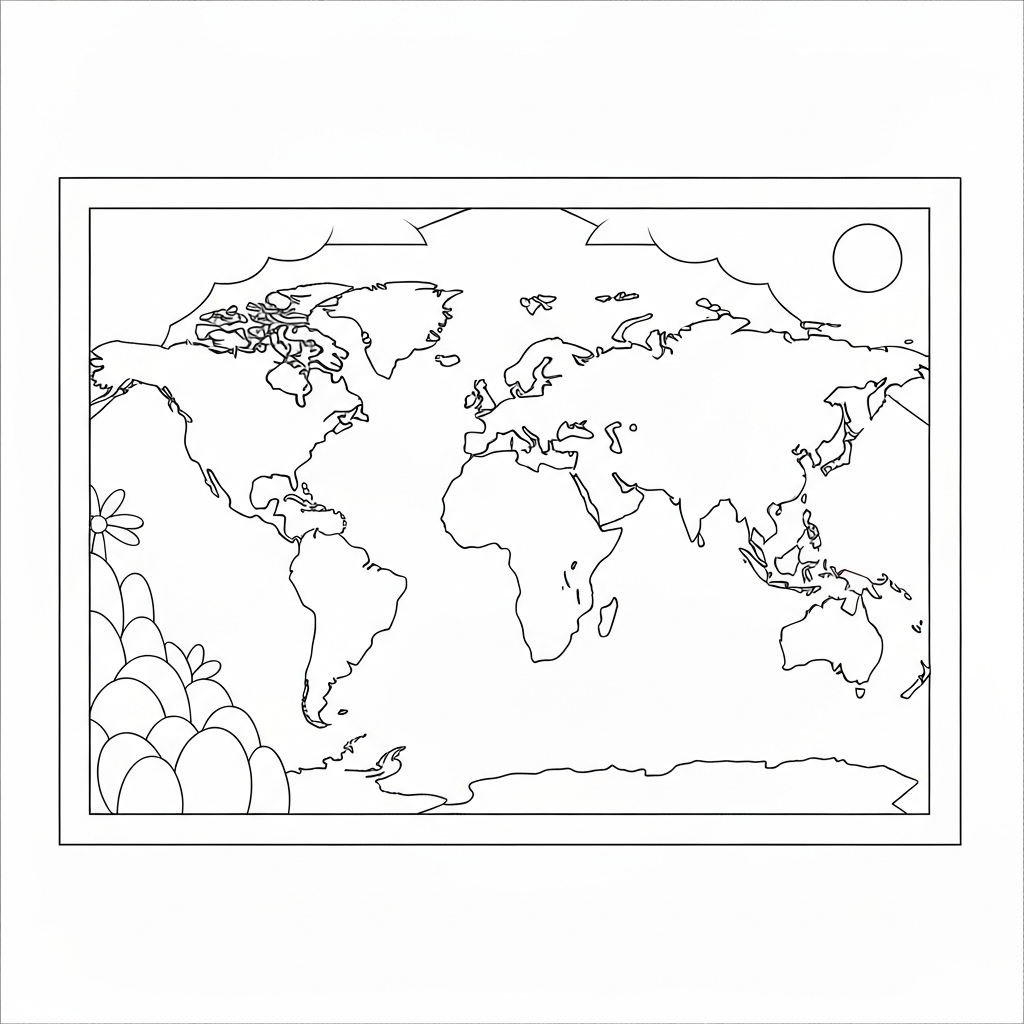 pagina da colorare mappa del mondo educativa