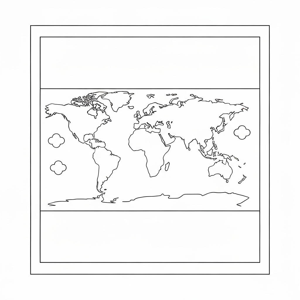 pagina da colorare mappa del mondo ritratto