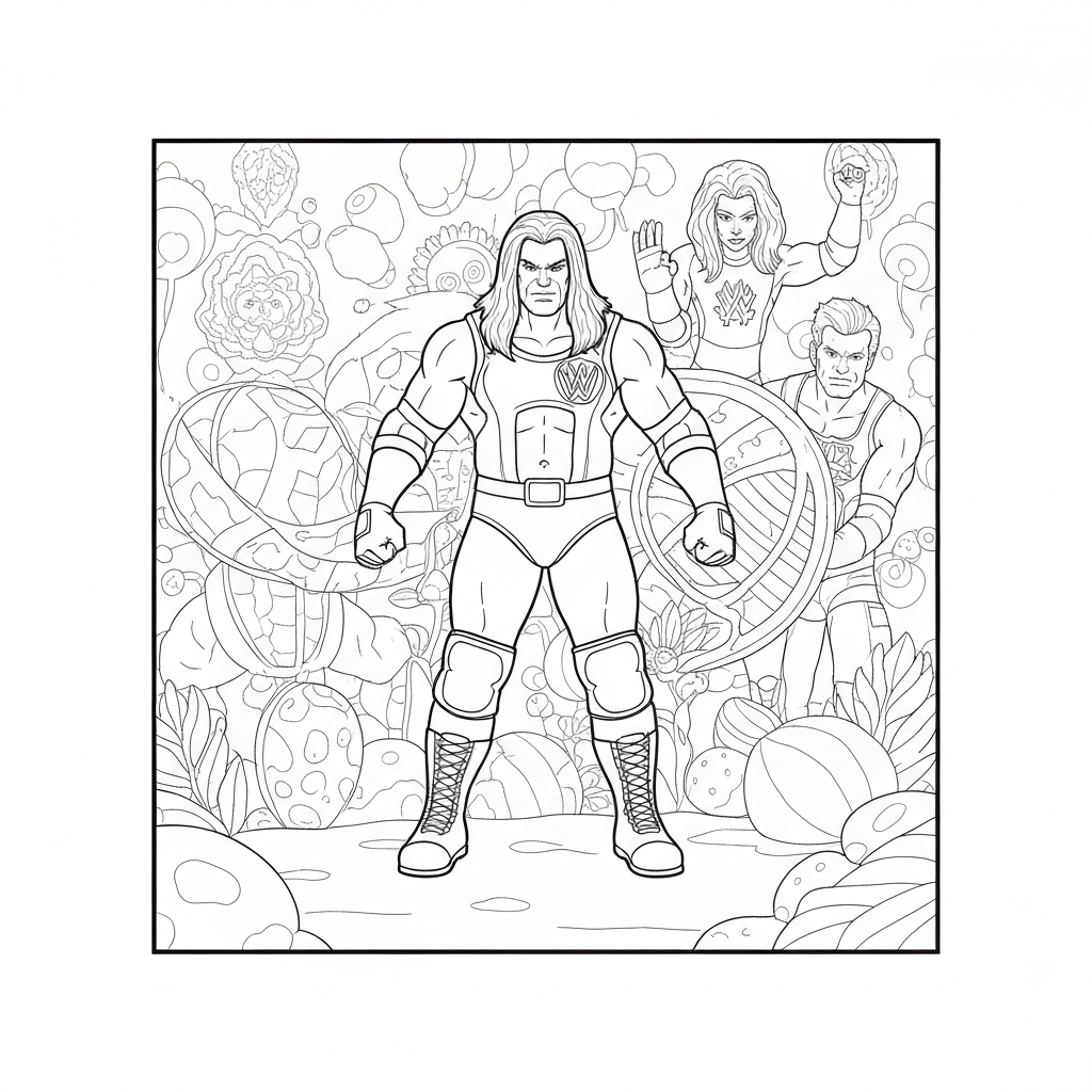 pagina da colorare decorativa dei superstars WWE