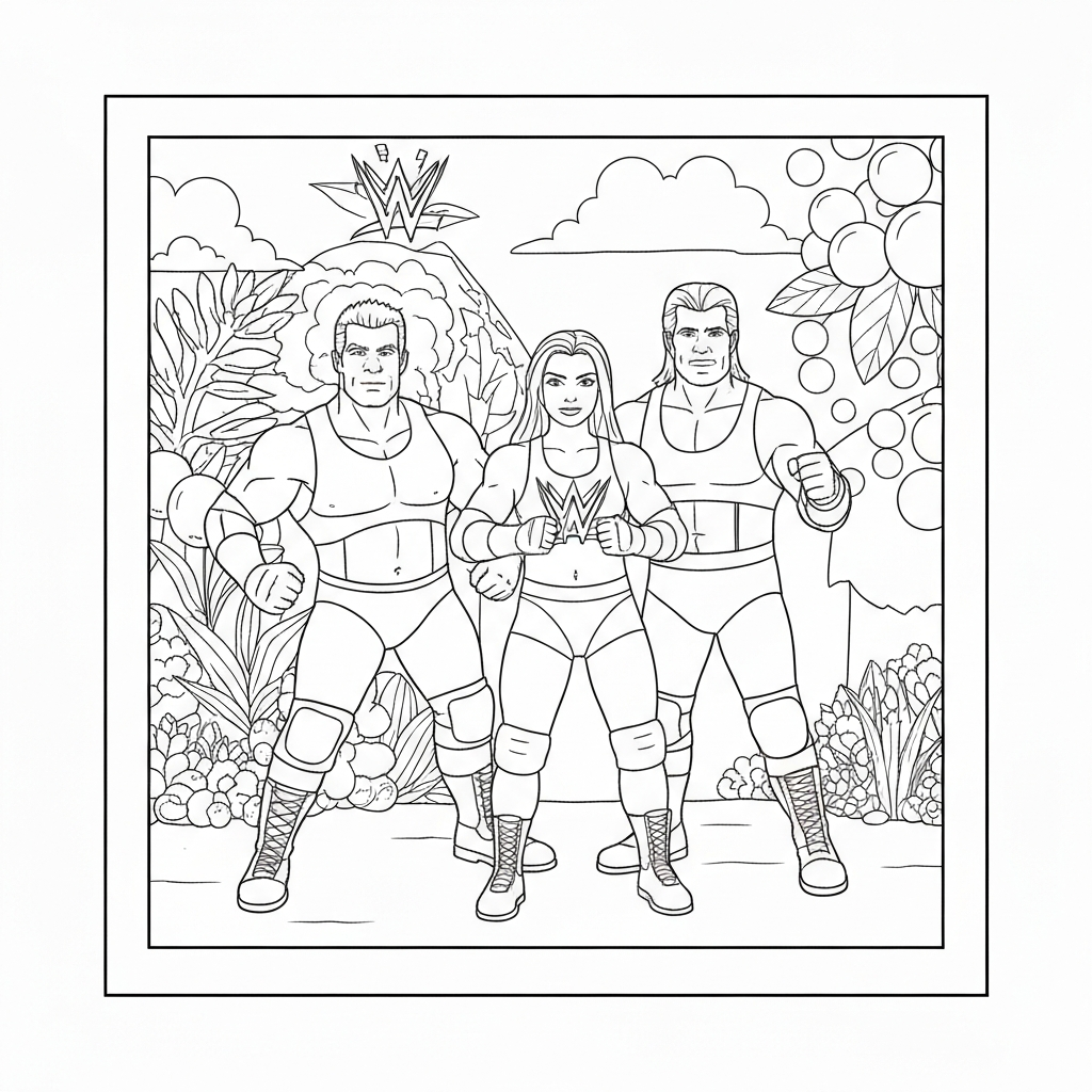 pagina da colorare famiglia dei superstars WWE