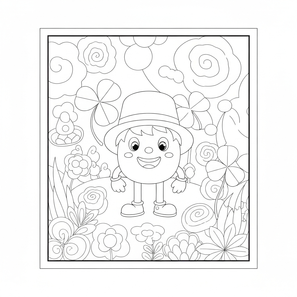 Página para colorir de desenho animado de trevo de 4 folhas