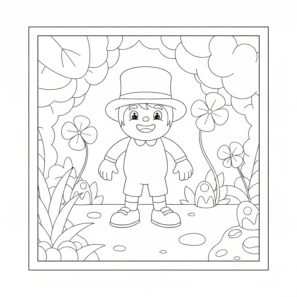 Página para colorir educativa de trevo de 4 folhas