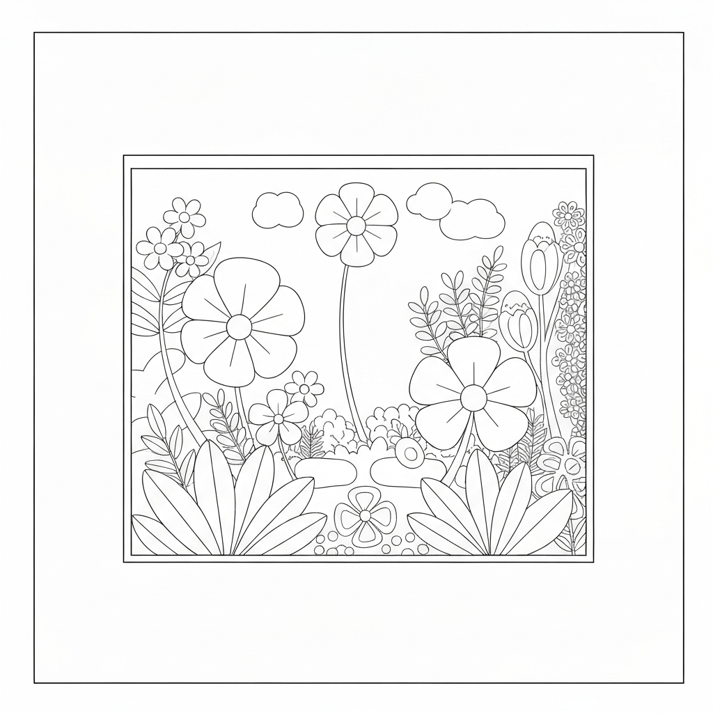 Página para colorir de flores de trevo de 4 folhas
